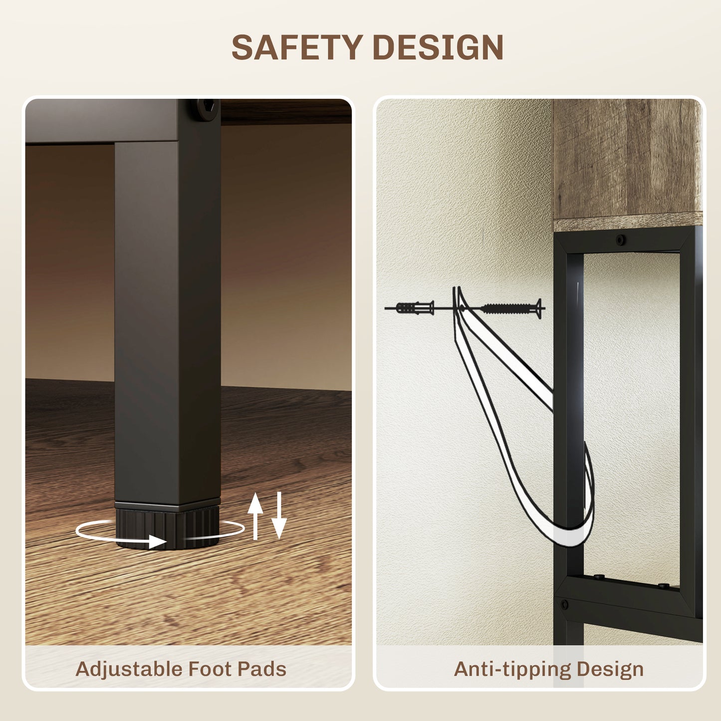 Baker's Rack with Power Outlet and Storage Shelves, Gray Wood Grain