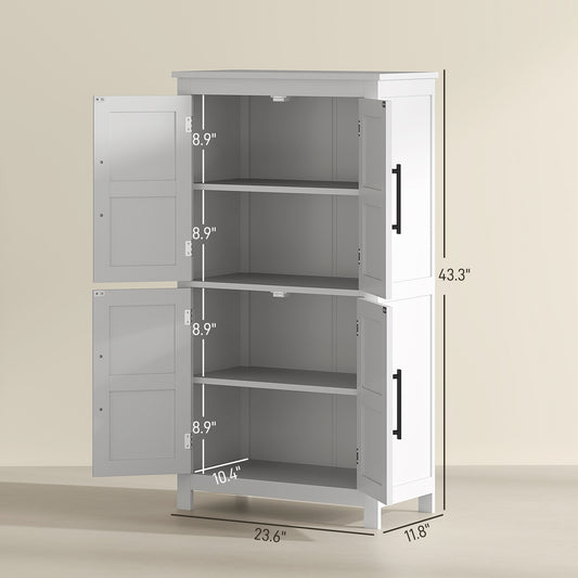 Farmhouse Bathroom Cabinet with 4 Doors and Adjustable Shelf, White