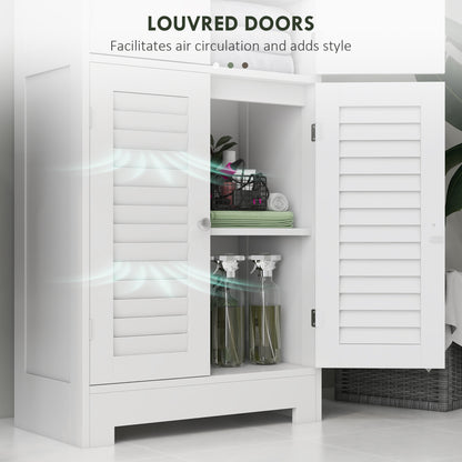 Freestanding White Bathroom Cabinet with Glass/Louvred Doors