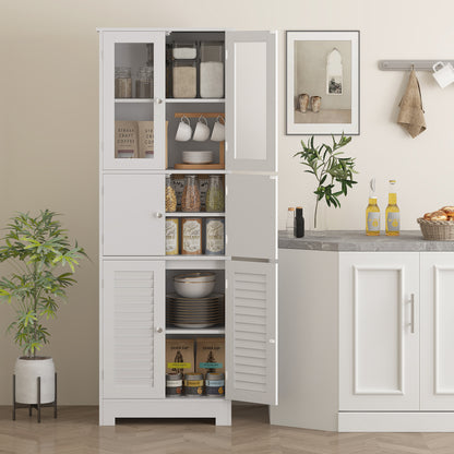 Freestanding White Bathroom Cabinet with Glass/Louvred Doors