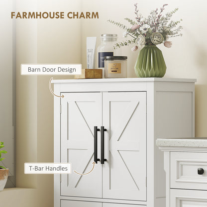 Farmhouse Bathroom Cabinet with 4 Doors and Adjustable Shelf, White