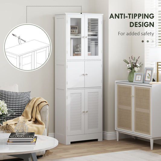 Freestanding White Bathroom Cabinet with Glass/Louvred Doors