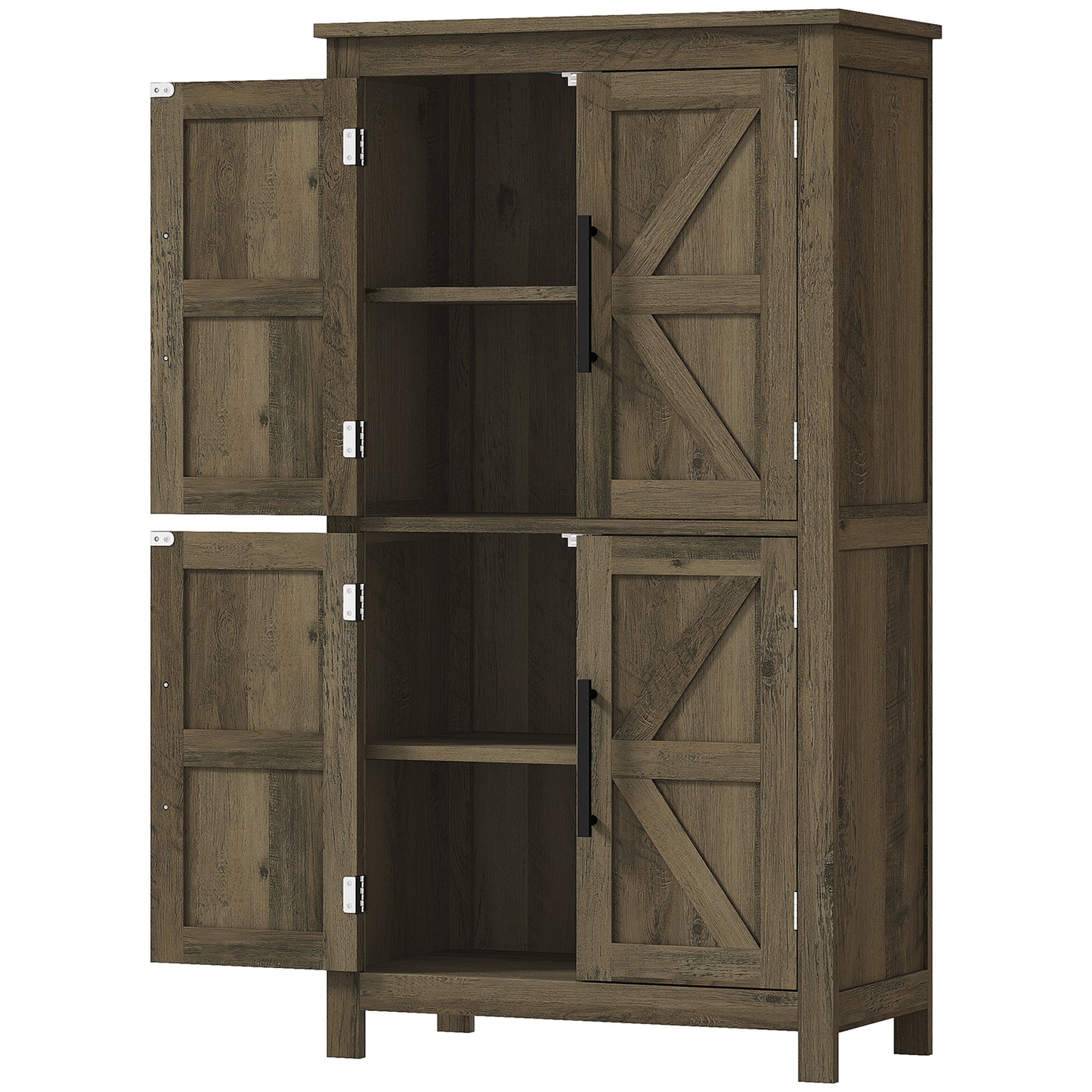 Brown Farmhouse Bathroom Cabinet with 4 Doors and Adjustable Shelf