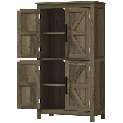 Brown Farmhouse Bathroom Cabinet with 4 Doors and Adjustable Shelf
