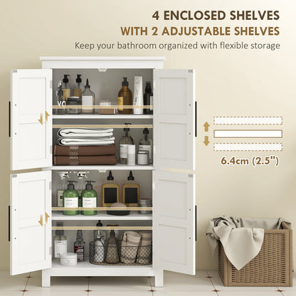 Farmhouse Bathroom Cabinet with 4 Doors and Adjustable Shelf, White