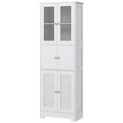 Freestanding White Bathroom Cabinet with Glass/Louvred Doors