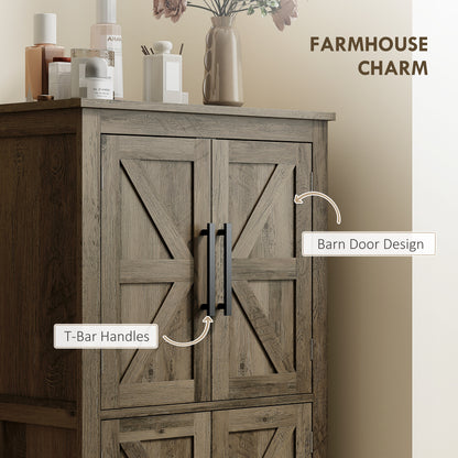 Brown Farmhouse Bathroom Cabinet with 4 Doors and Adjustable Shelf
