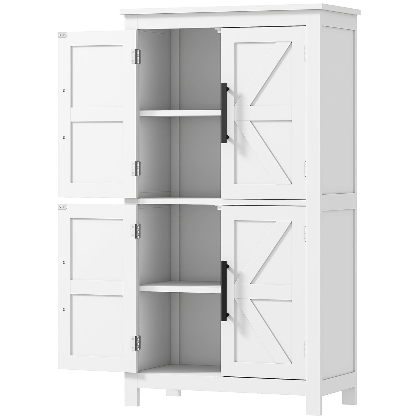 Farmhouse Bathroom Cabinet with 4 Doors and Adjustable Shelf, White