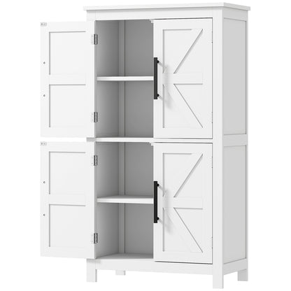 Farmhouse Bathroom Cabinet with 4 Doors and Adjustable Shelf, White
