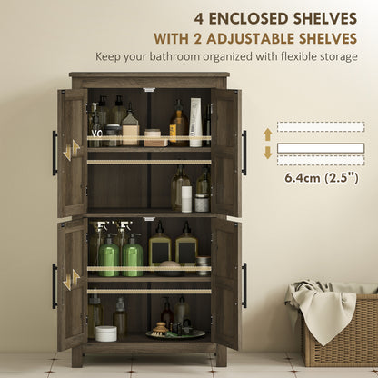 Brown Farmhouse Bathroom Cabinet with 4 Doors and Adjustable Shelf