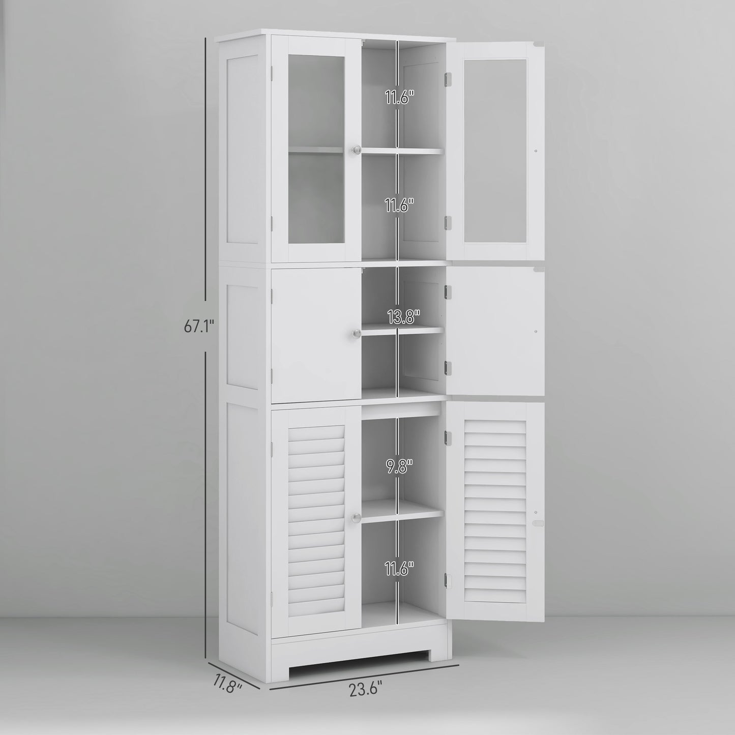 Freestanding White Bathroom Cabinet with Glass/Louvred Doors