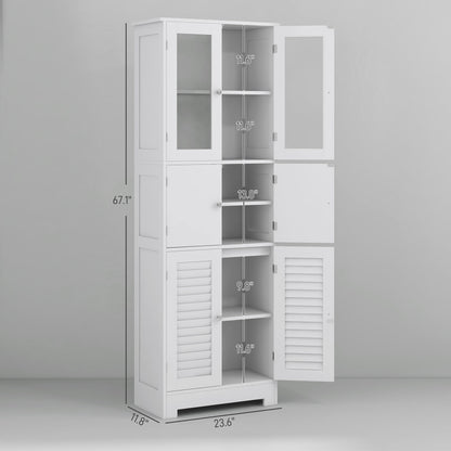 Freestanding White Bathroom Cabinet with Glass/Louvred Doors