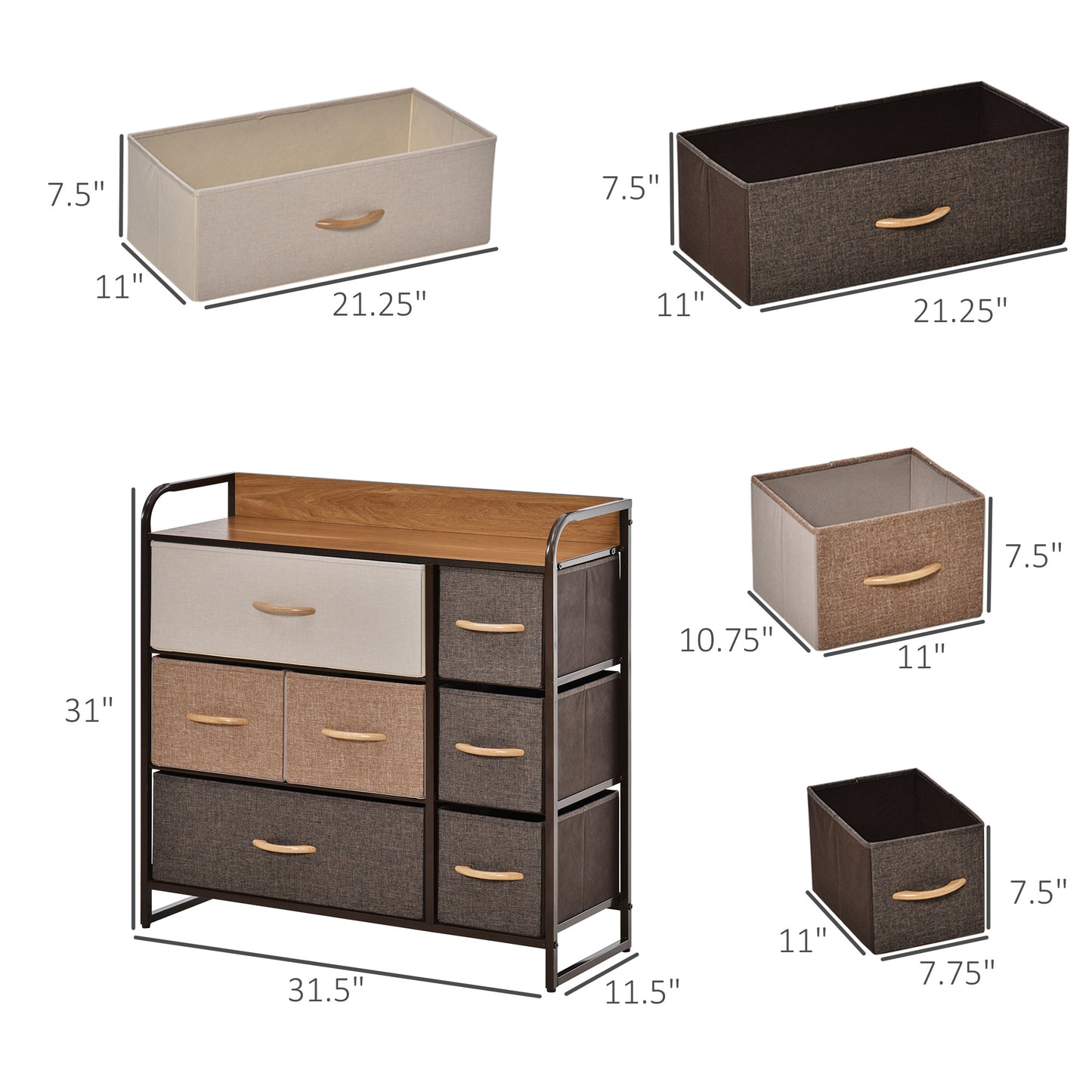 3-Tier Storage Organizer for Bedroom and Workspace Maple Wood