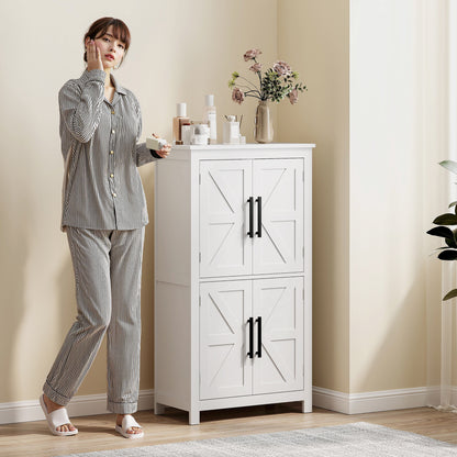 Farmhouse Bathroom Cabinet with 4 Doors and Adjustable Shelf, White