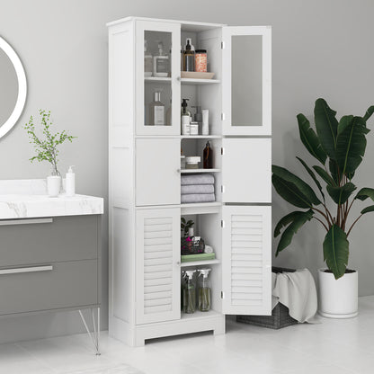 Freestanding White Bathroom Cabinet with Glass/Louvred Doors