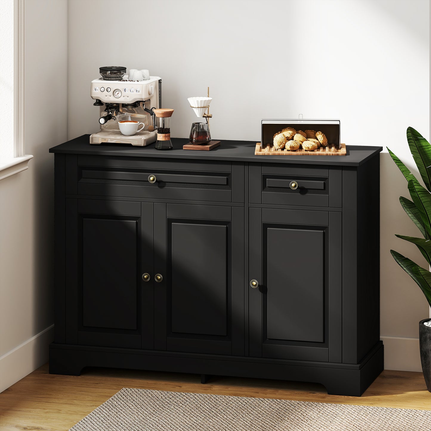 Sideboard Buffet Cabinet, Modern Accent Cabinet with 2 Drawers and Adjustable Shelves, Entryway Cabinet, Black
