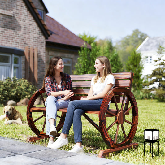 Rustic wagon wheel bench