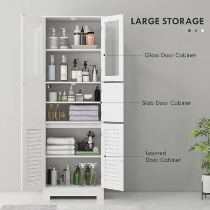 Freestanding White Bathroom Cabinet with Glass/Louvred Doors