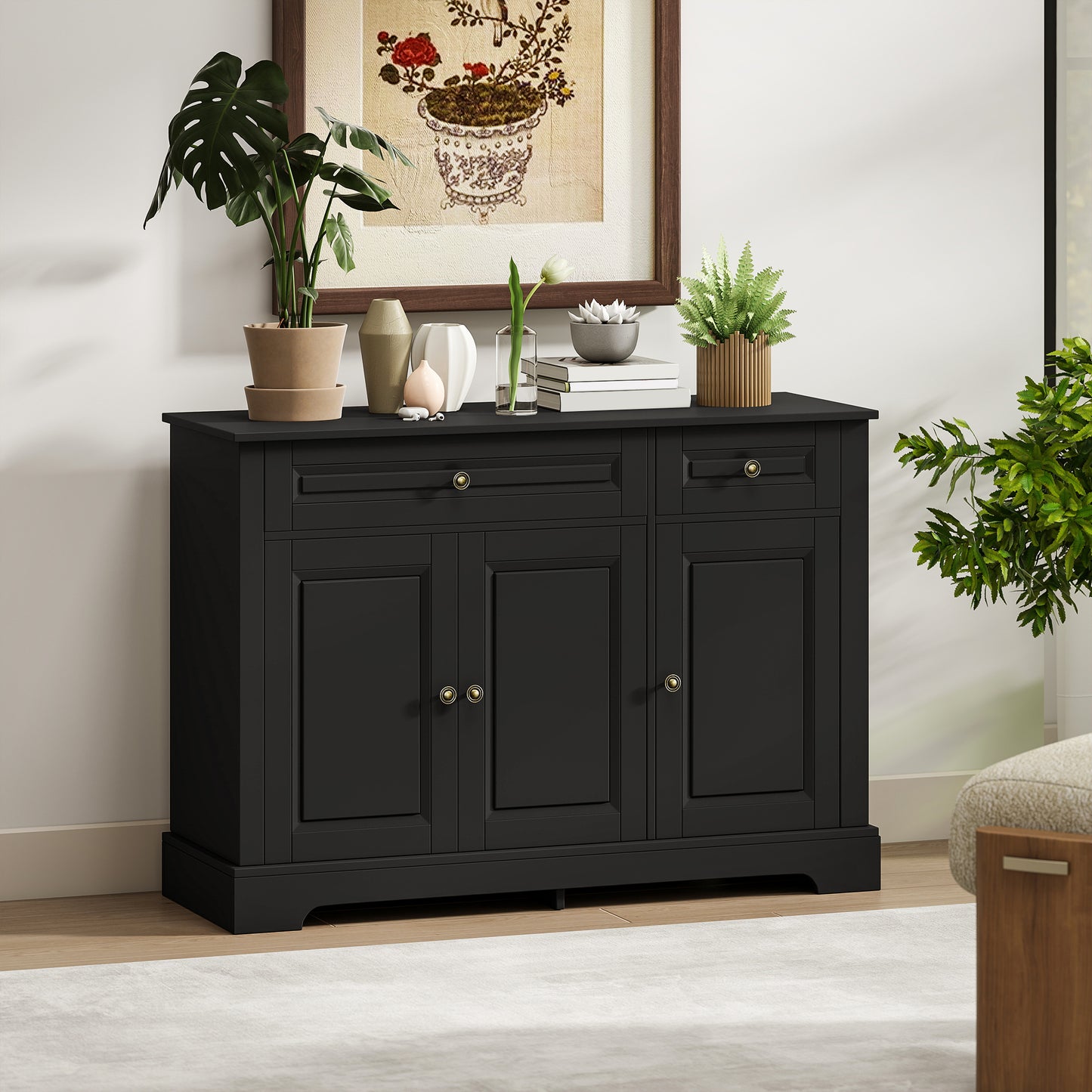 Sideboard Buffet Cabinet, Modern Accent Cabinet with 2 Drawers and Adjustable Shelves, Entryway Cabinet, Black